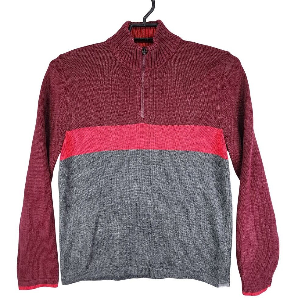 Mens Eddie Bauer Burgundy & Gray Sweatshirt 1/4 Zip Long Sleeve Mock Neck Size M